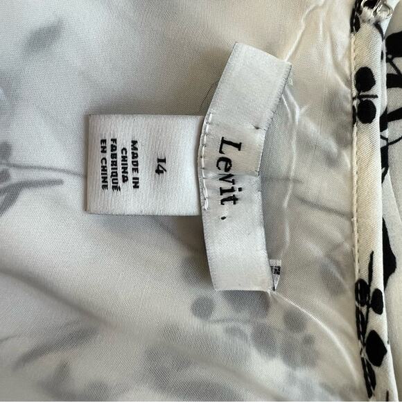 Lewit Black White Floral Silk Slit Neck Tulip Sleeves Dress Size 14 - Picture 14 of 16